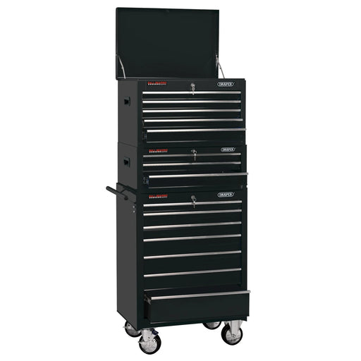 Draper Combined Roller Cabinet Tool Chest, 15 Drawer, 26" Black