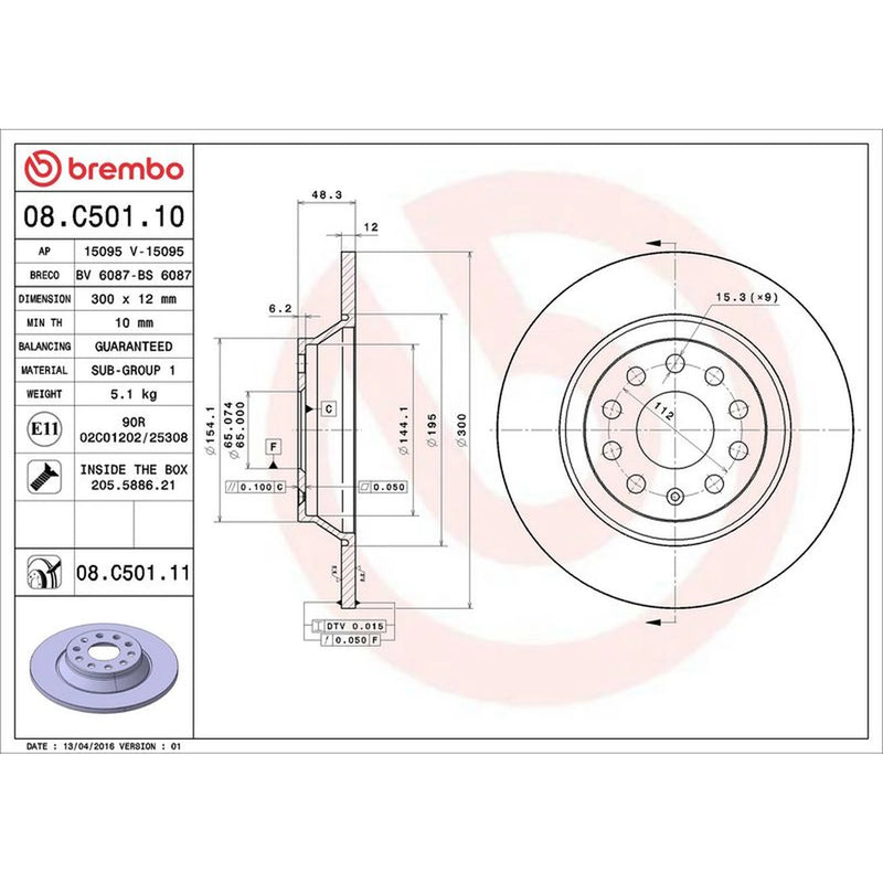 Brembo 2 x Solid Rear Brake Discs 08.C501.11
