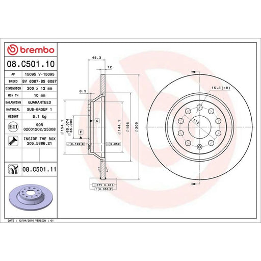 Brembo 2 x Solid Rear Brake Discs 08.C501.11