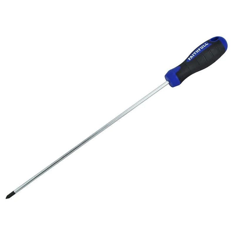 Faithfull Soft Grip Screwdriver Pozidriv Tip PZ1 x 250mm Long Reach - FAISDPZ1L