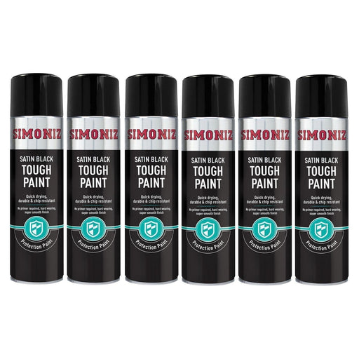 6 x Simoniz Large Tough Satin Black Aerosol Car Auto Spray Paint 500ml SIMVHT51D Simoniz  - Town Parts
