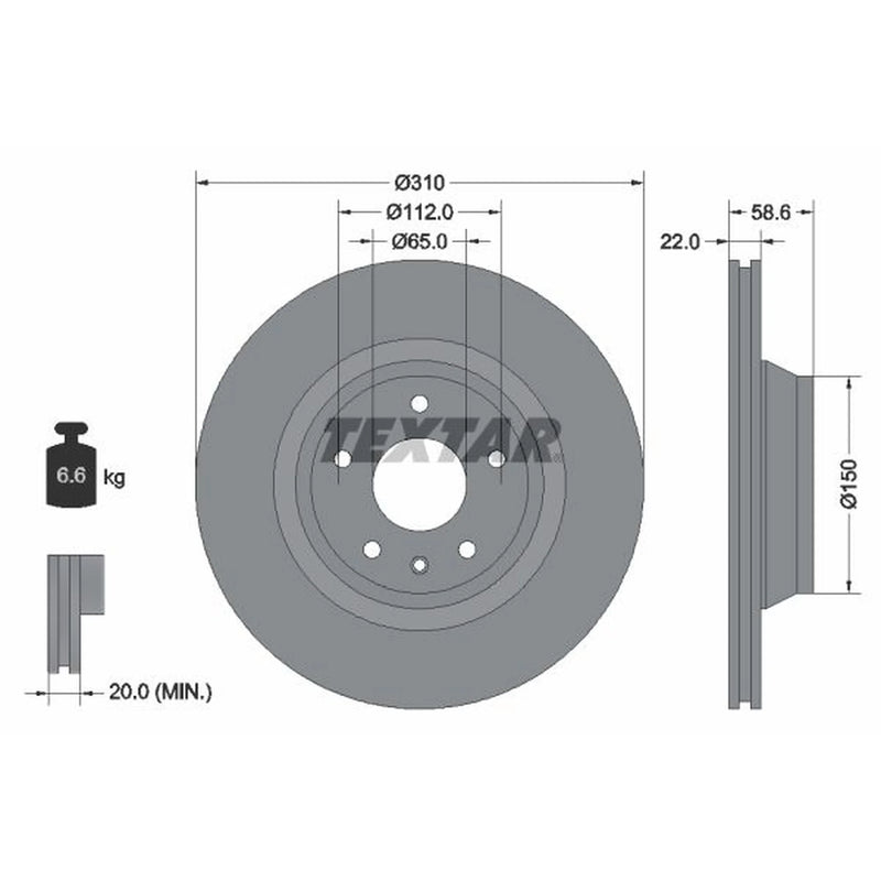 Textar 2 x Externally Vented Rear Brake Discs 92160603