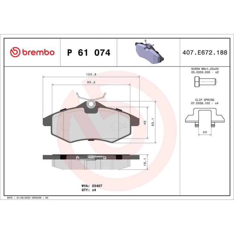 Brembo 4 x Front Brake Pad Set P61074