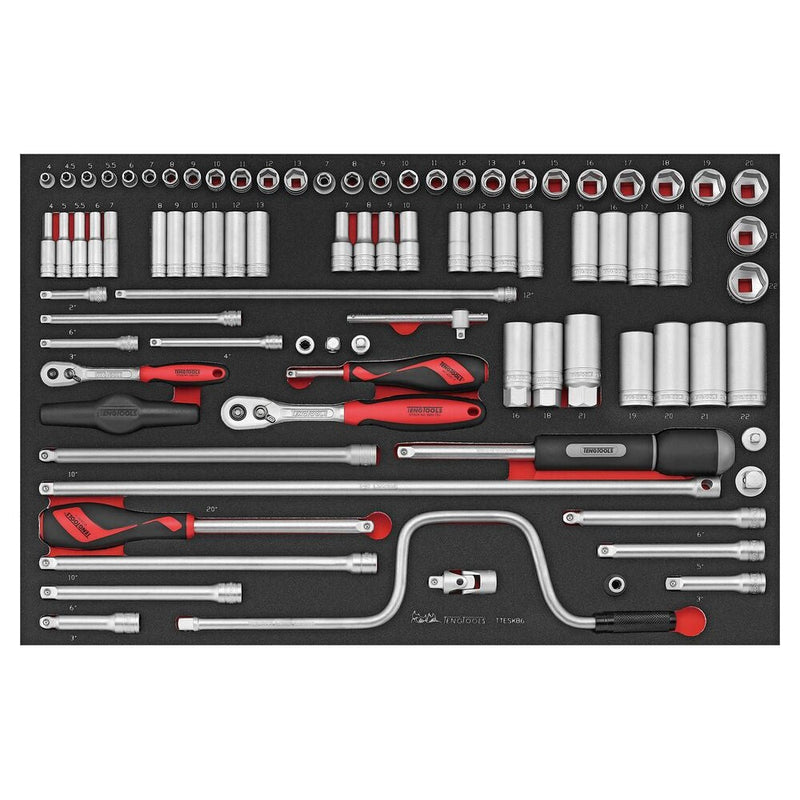Teng Tools Socket Set FOAM4X4 86 Pieces 1/4" & 3/8" Drive