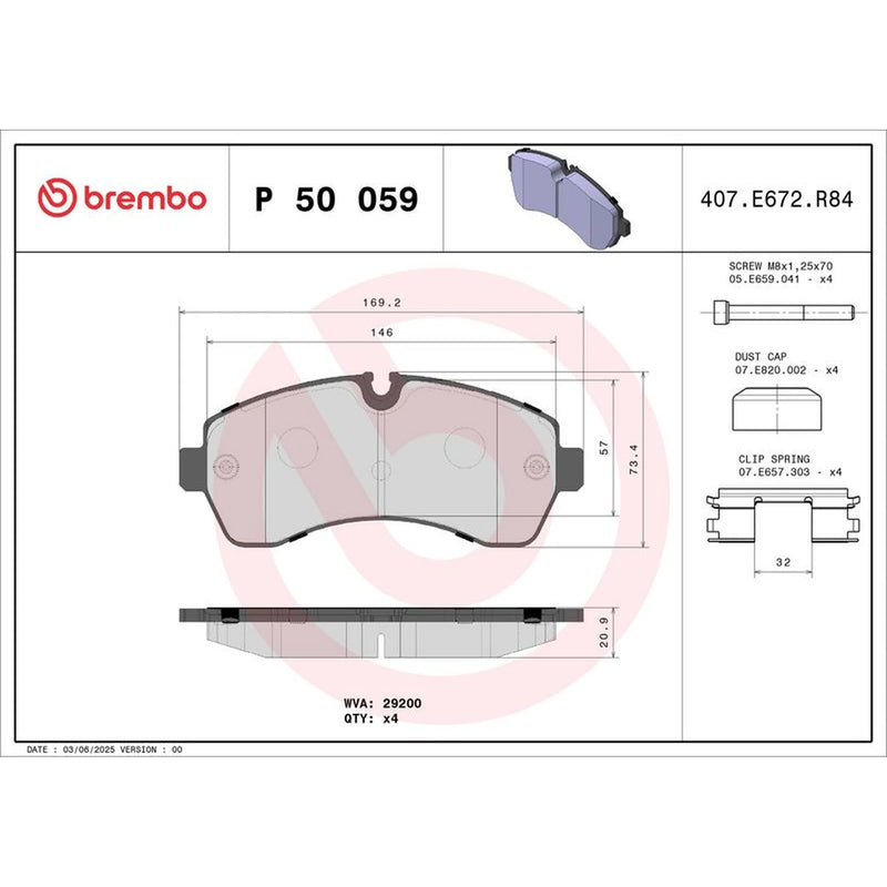 Brembo 4 x Front Brake Pad Set P50059