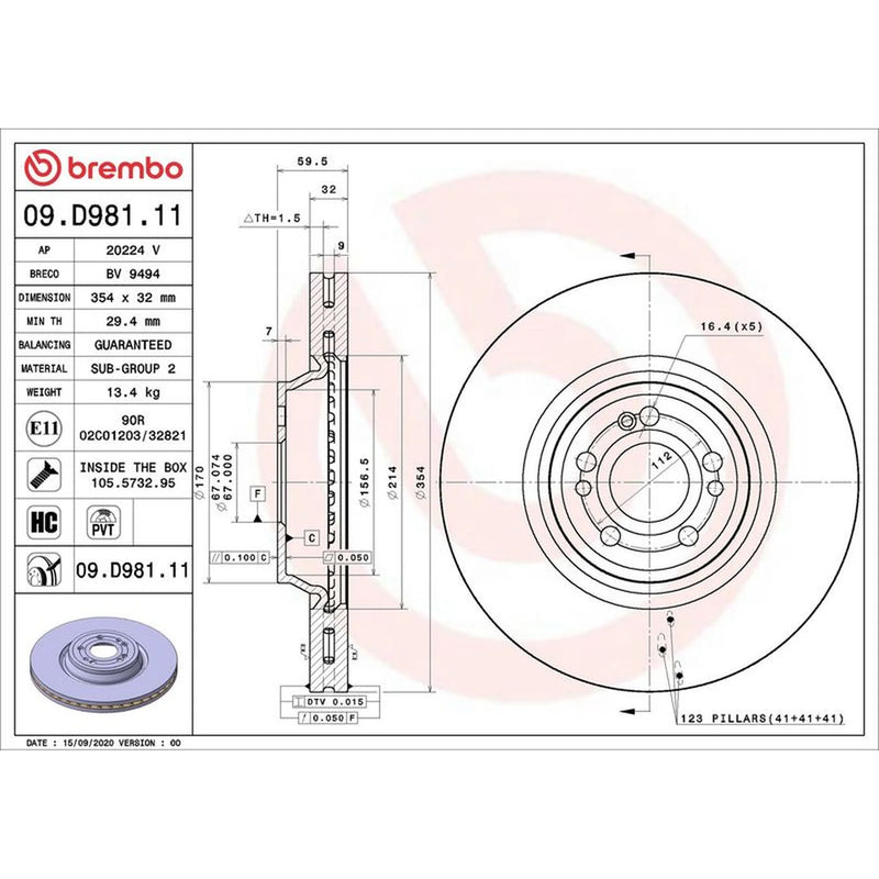 Brembo 2 x Internally Vented Front Brake Discs 09.D981.11