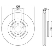 Mintex 2 x Internally Vented Front Brake Discs MDC2830C