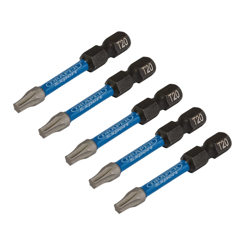 Draper Expert Impact Screwdriver Bits, TX-STAR® T20, 1/4" Hex (Pack of 5)
