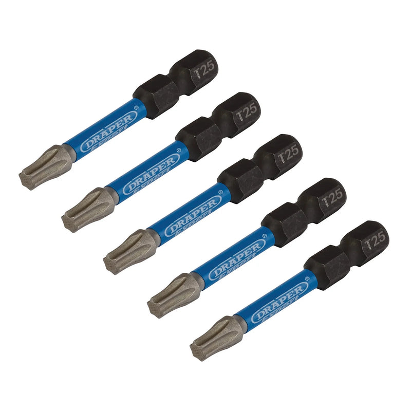 Draper Expert Impact Screwdriver Bits, TX-STAR® T25, 1/4" Hex (Pack of 5)