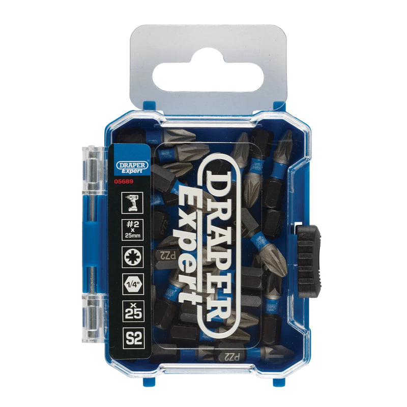 Draper Expert Impact Screwdriver Bits PZ2 25mm Hex (Pack of 25)