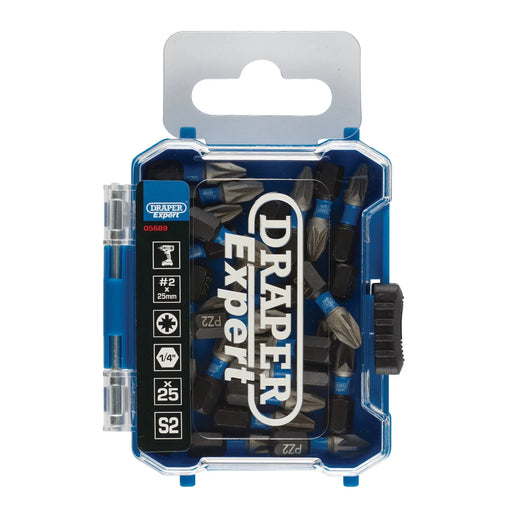 Draper Expert Impact Screwdriver Bits PZ2 25mm Hex (Pack of 25)