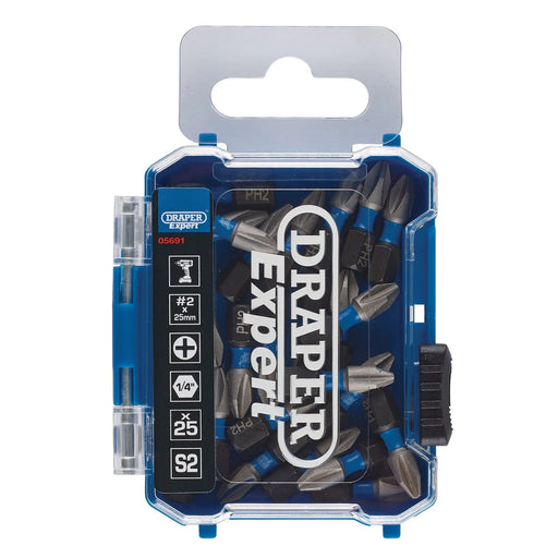 Draper Expert Impact Screwdriver Bits No.2 x 25mm 1/4" Hex (Pack of 25)