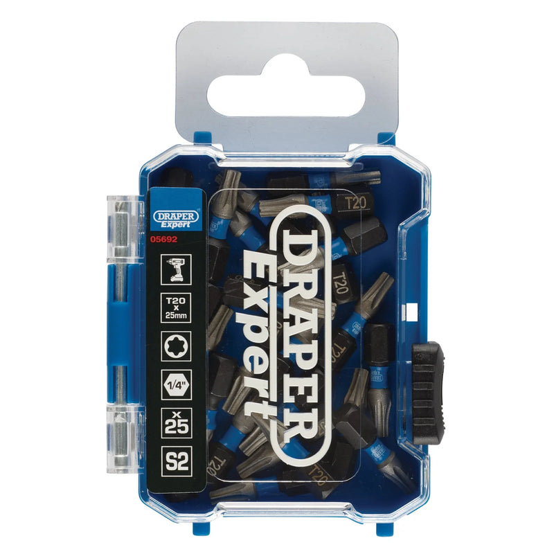 Draper Expert Impact Screwdriver Bits T20 25mm Hex (Pack of 25)