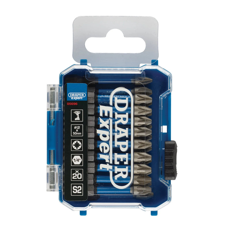Draper Expert 50mm PZ2 Impact Screwdriver Bits 1/4" Hex Set of 20