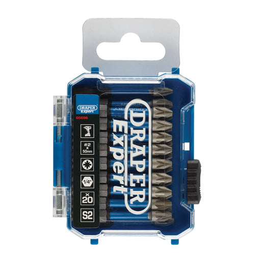 Draper Expert 50mm PZ2 Impact Screwdriver Bits 1/4" Hex Set of 20