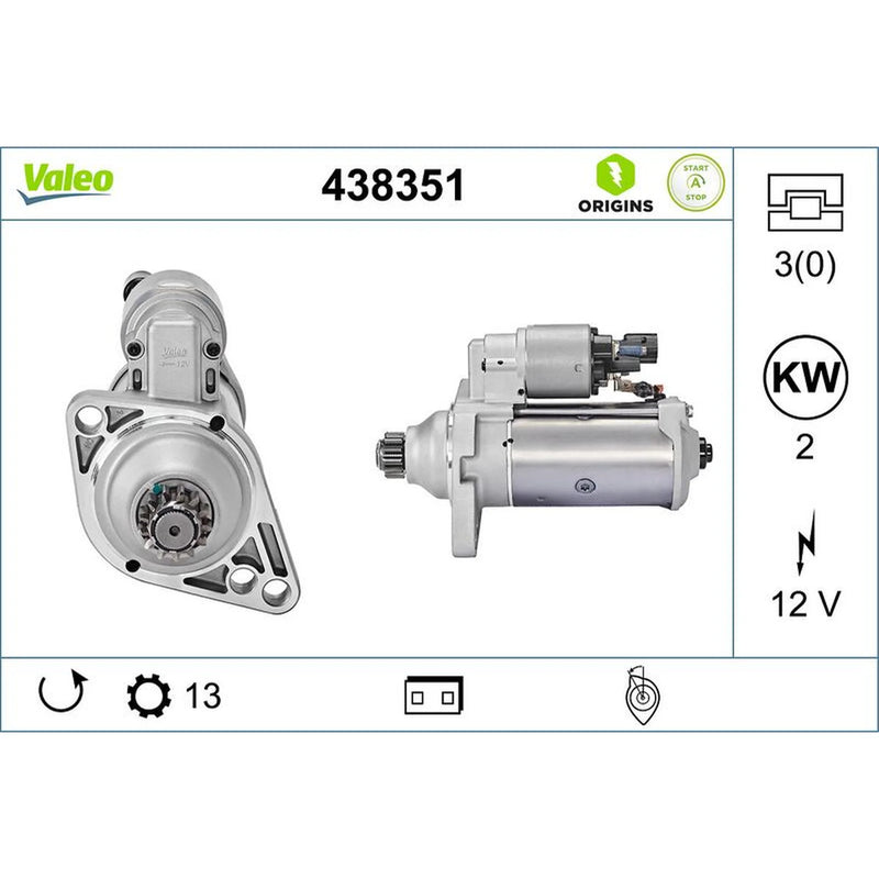Valeo Starter Motor 12V 2kW 13 Teeth 438351