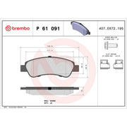 Brembo 4 x Rear Brake Pad Set P61091