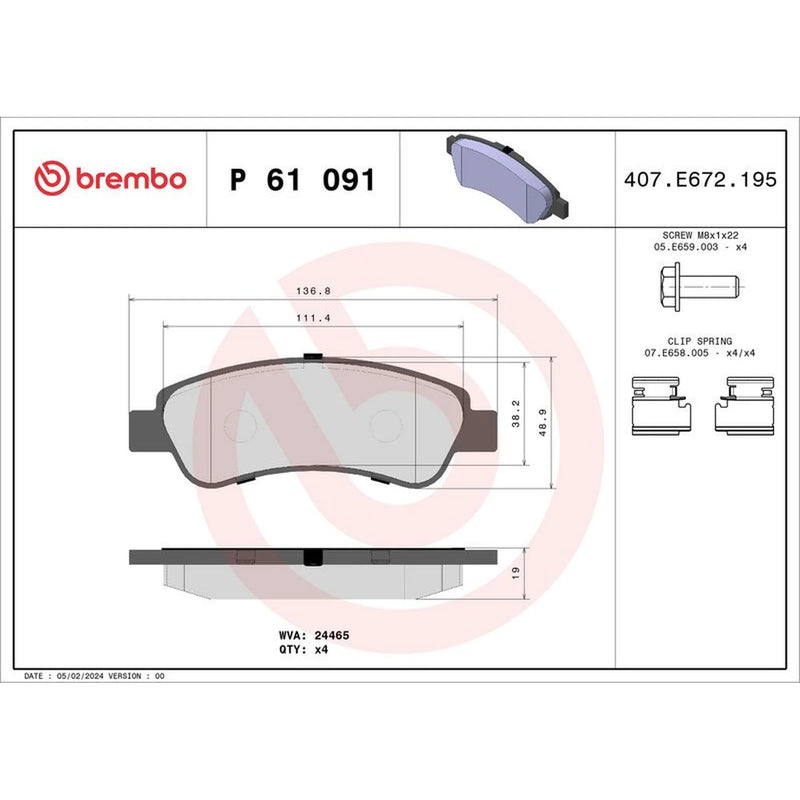 Brembo 4 x Rear Brake Pad Set P61091