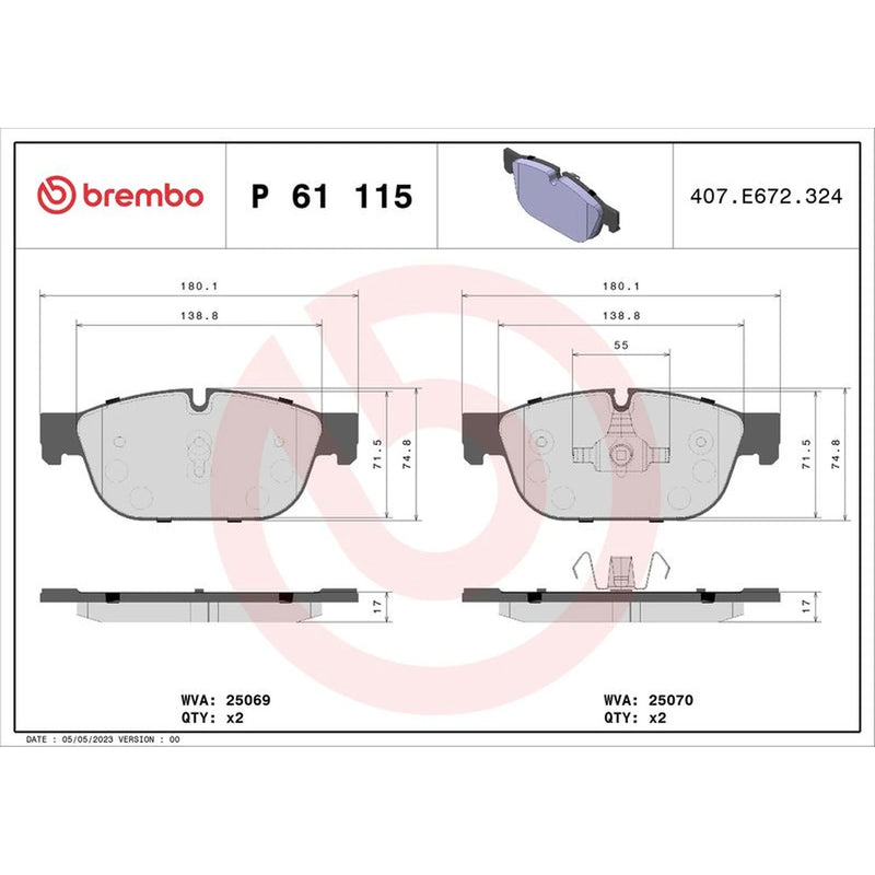 Brembo 4 x Front Brake Pad Set P61115