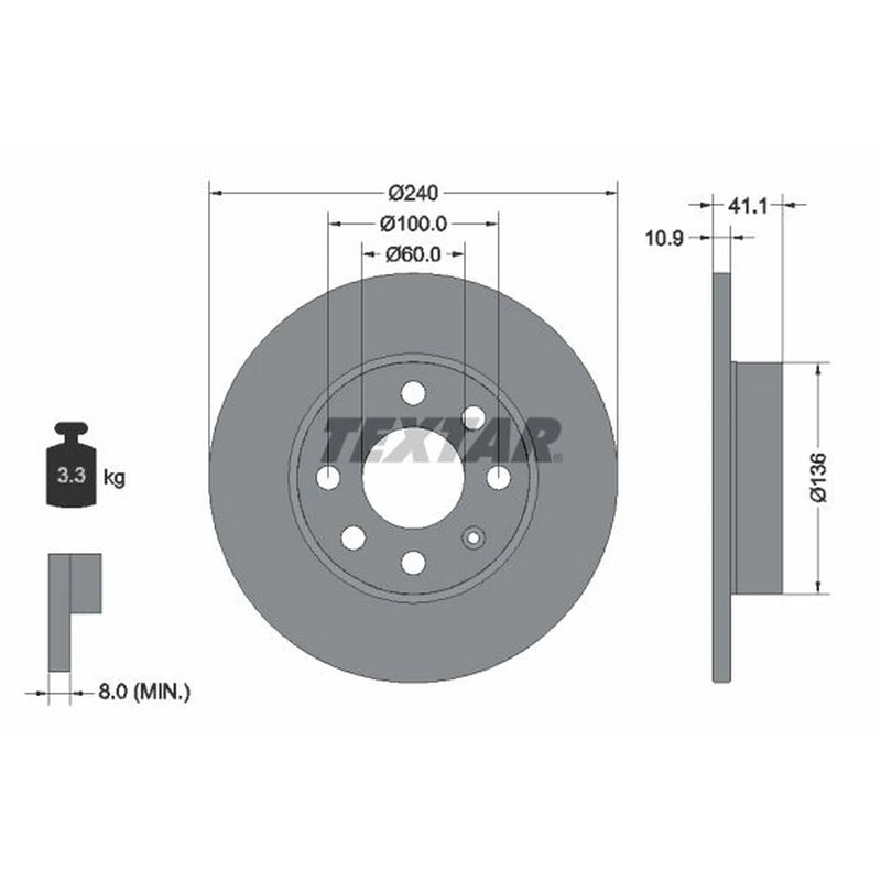 Textar 2 x Solid Front Brake Discs 92111303