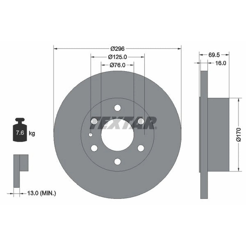 Textar 2 x Solid Brake Discs 93229100 OE 2996028 7188080