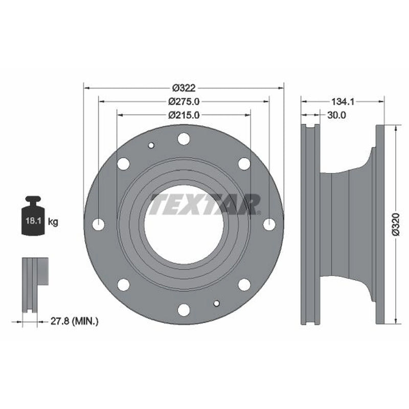 Textar 2 x Internally Vented Rear Brake Discs 93324600