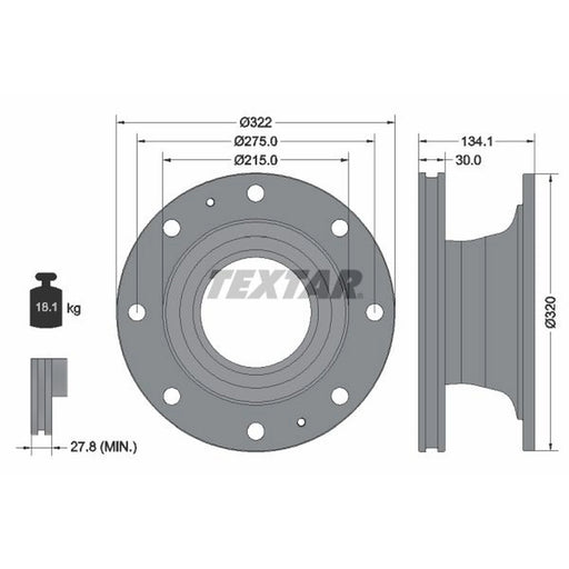 Textar 2 x Internally Vented Rear Brake Discs 93324600