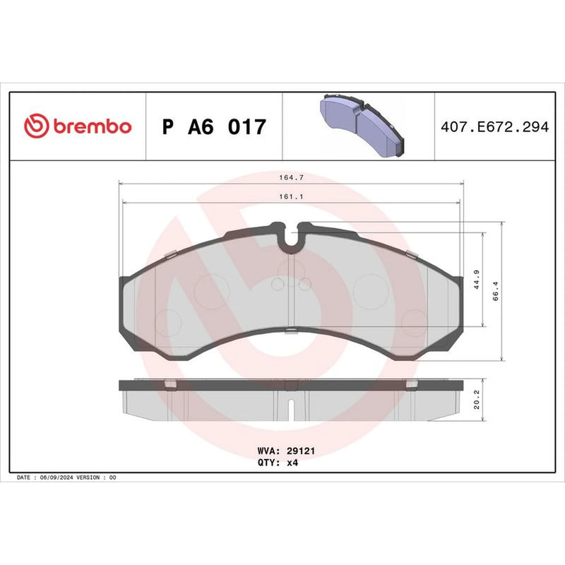 Brembo 4 x Rear Brake Pad Set PA6017