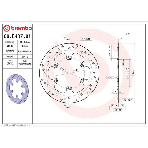 Brembo 2 x Rigid Rear Brake Disc Brake Discs 68B40781