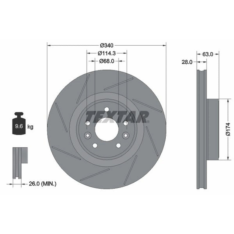 Textar 2 x Slotted Front Brake Discs 92282205