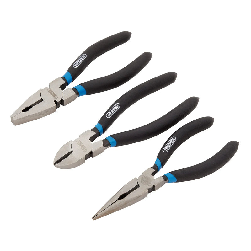 Draper Pliers Set 3 Piece Carbon Steel with PVC Dipped Handles