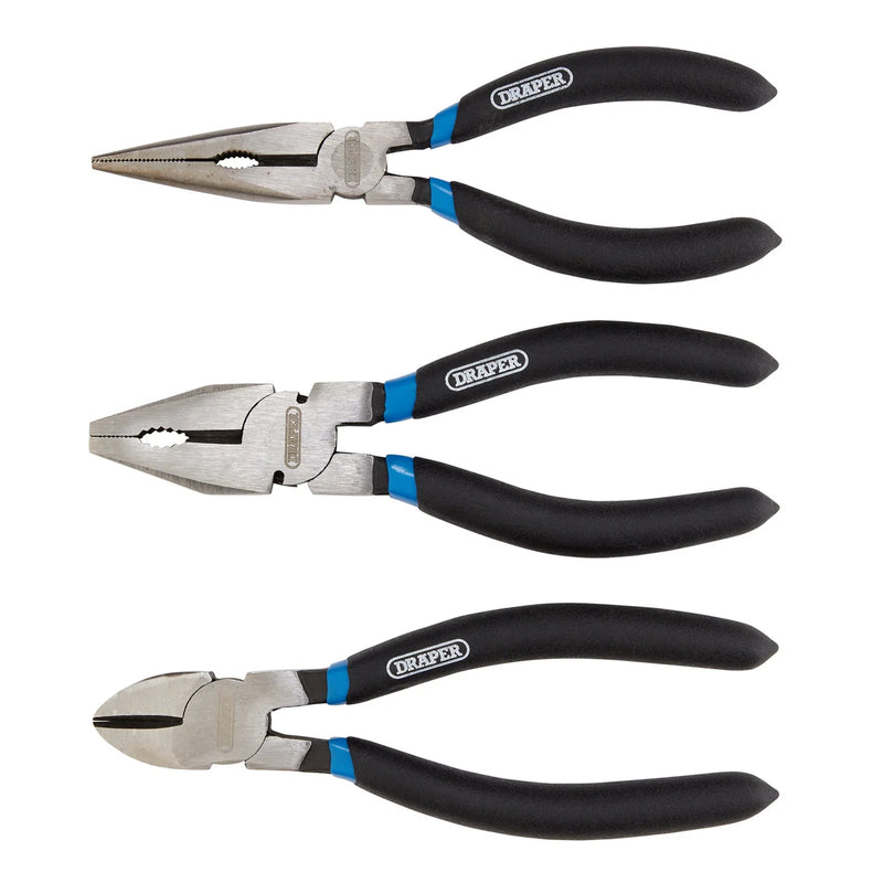 Draper Pliers Set 3 Piece Carbon Steel with PVC Dipped Handles