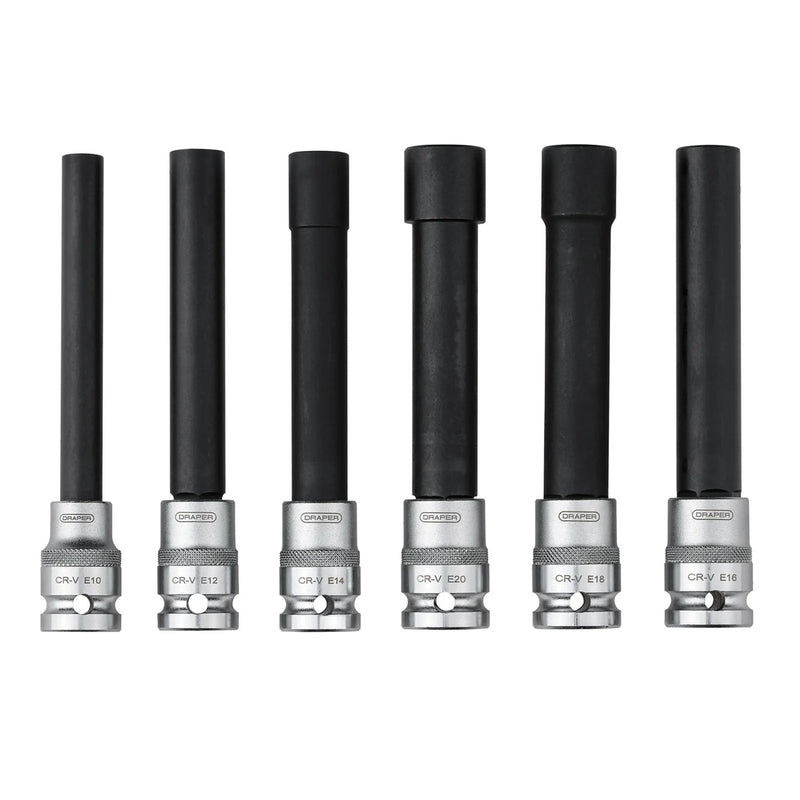 Draper Extra Long E-Type Sockets 1/2" Sq. Dr. 6 Piece Set