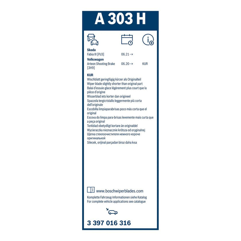 Bosch Wiper Wiper Blade 300mm — A303H OE 57H955425 5TA955427C