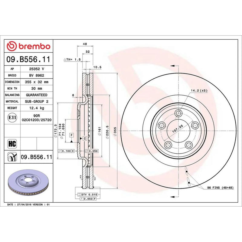 Brembo 2 x Front Brake Discs 09.B556.11