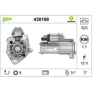 Valeo Starter Motor 12V 1.1kW 9 Teeth 438190