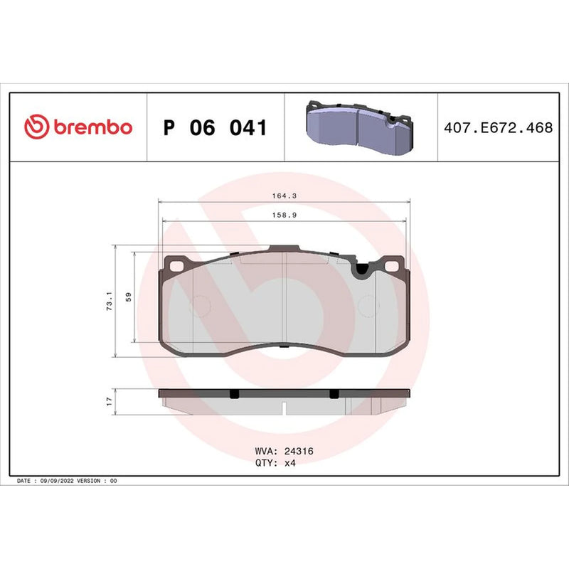 Brembo 4 x Front Brake Pad Set P06041