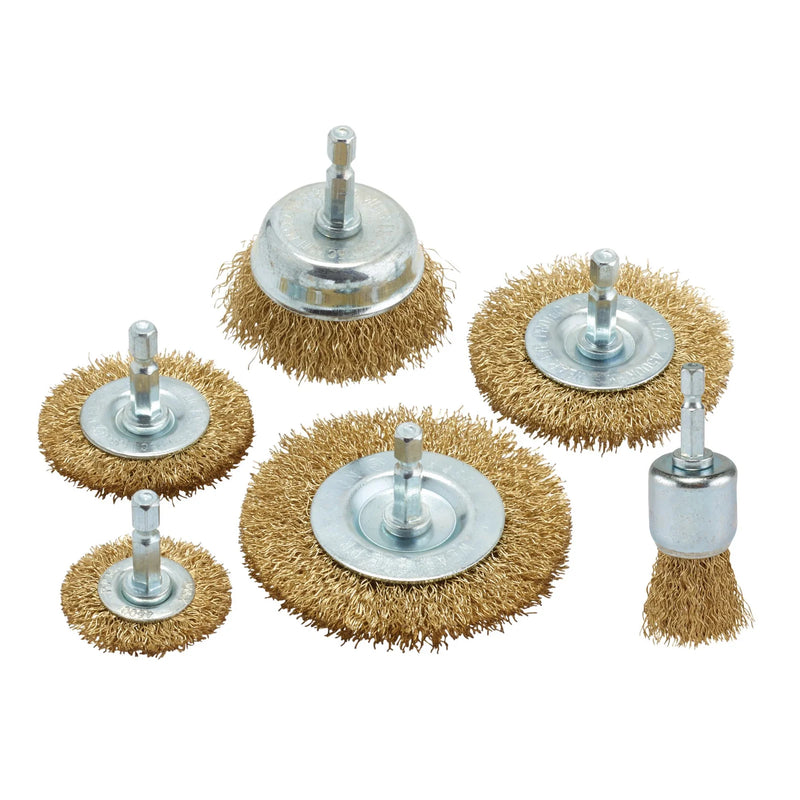 Draper Wire Brush Set 6 Piece - Brassed Steel, Durable & Flexible