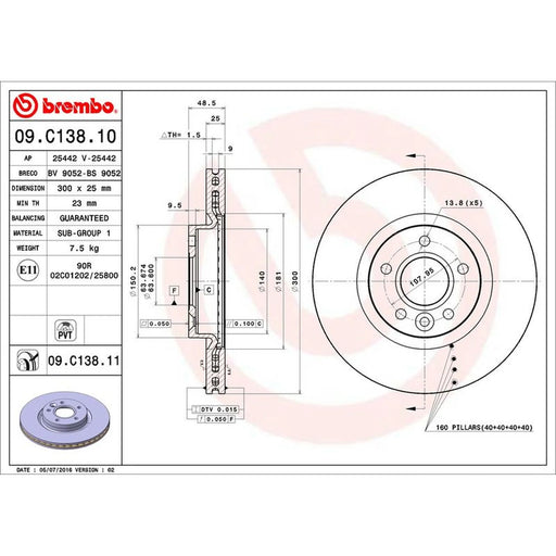 Brembo 2 x Front Brake Discs 09.C138.11