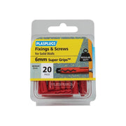 Plasplugs Solid Wall Super Grips™ Fixings Red & Screws Pack of 20 - SWRS20