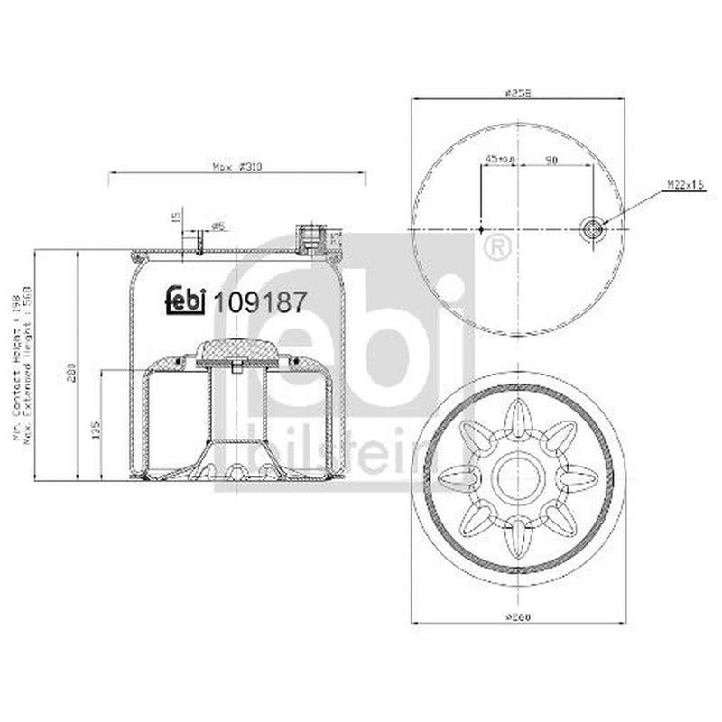 Febi Air Suspension Bellow steered trailing axle 109187