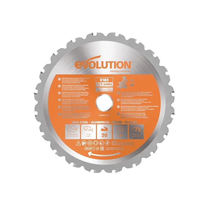 Evolution Multi-Material Mitre Saw Blade 185 x 20mm x 20T - R185TCT-20MS