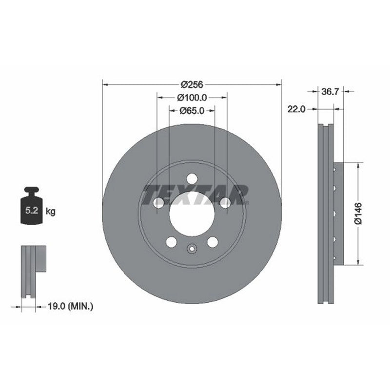 Textar 2 x Externally Vented Front Brake Discs 92082205
