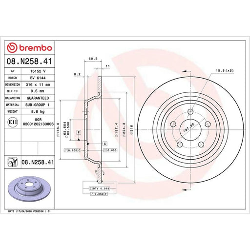 Brembo 2 x Solid Rear Brake Discs 08.N258.41