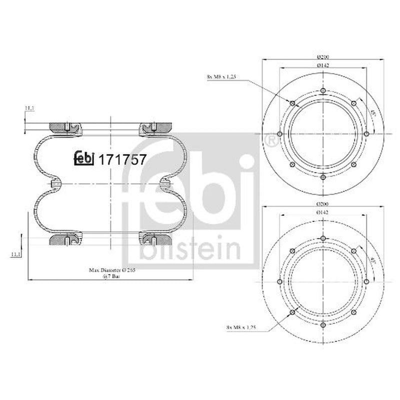 Febi Air Suspension Bellow 255mm 171757