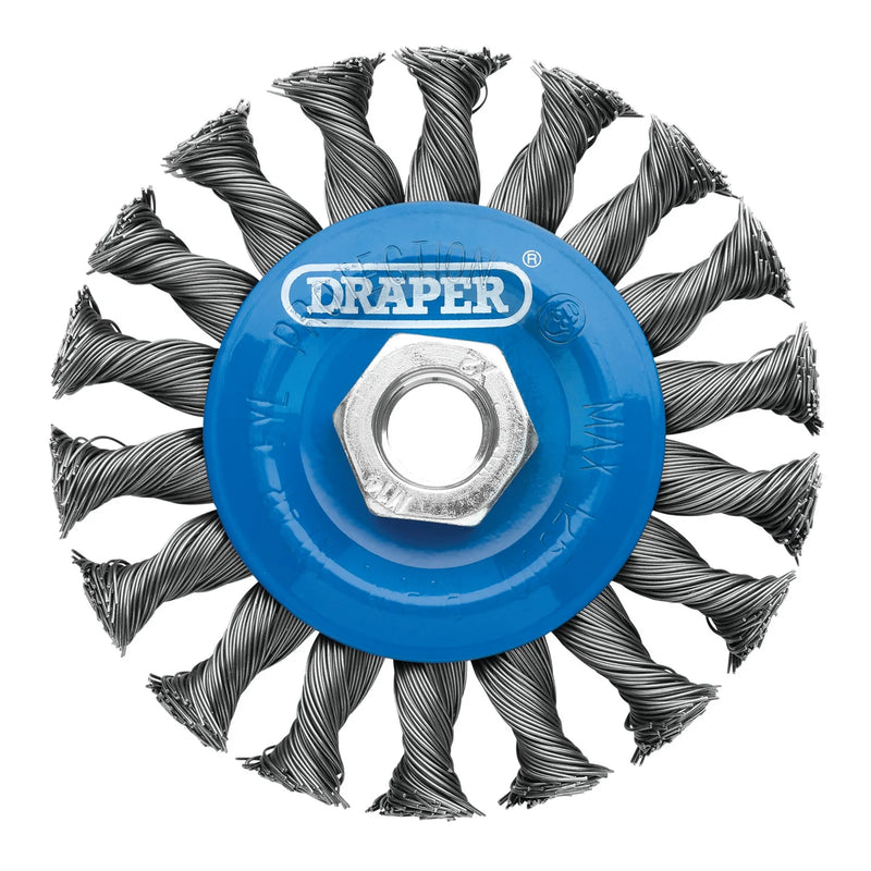 Draper Steel Twist-Knot Flat Wire Wheel Brush, M14 Connection
