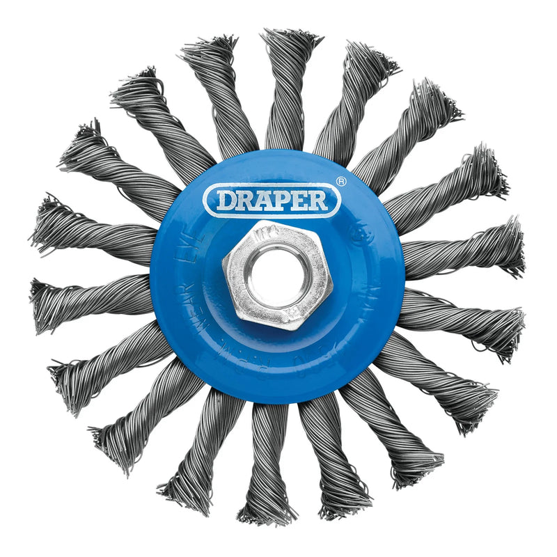 Draper Steel Twist-Knot Flat Wire Wheel Brush, M14 Connection