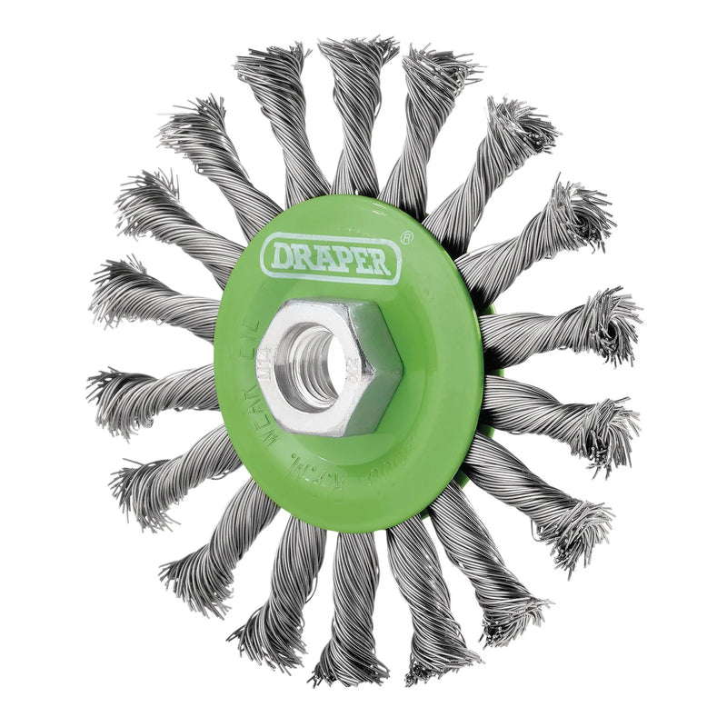 Draper Stainless-Steel Twist-Knot Flat Wire Wheel Brush 115mm M14