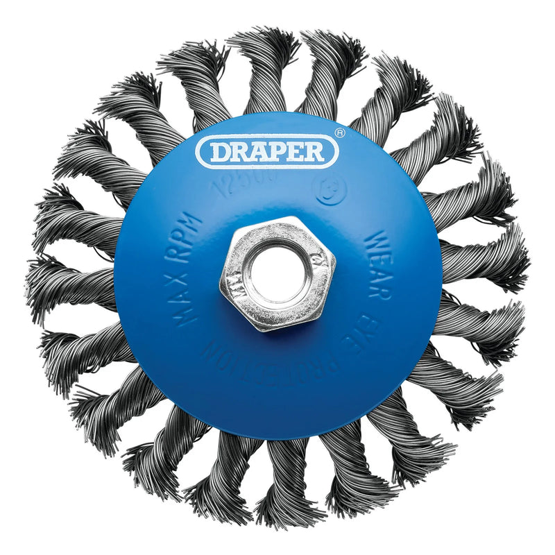 Draper Steel Bevelled Twist-Knot Wire Wheel Brush, M14