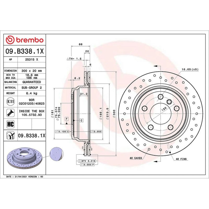 Brembo Xtra 2 x Perforated/Vented Rear Brake Discs 09.B338.1X
